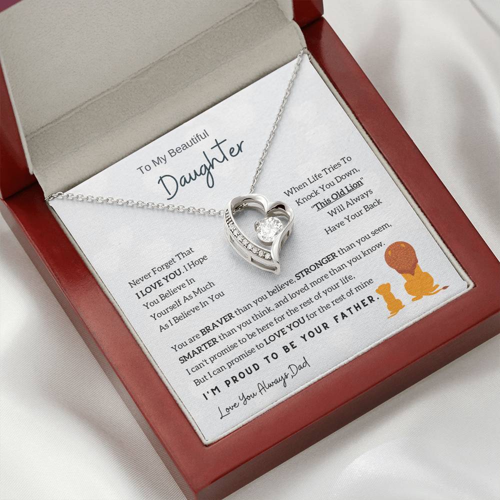 To My Beautiful Daughter, This Old Lion Will Always Have Your Back (Forever Love Necklace)