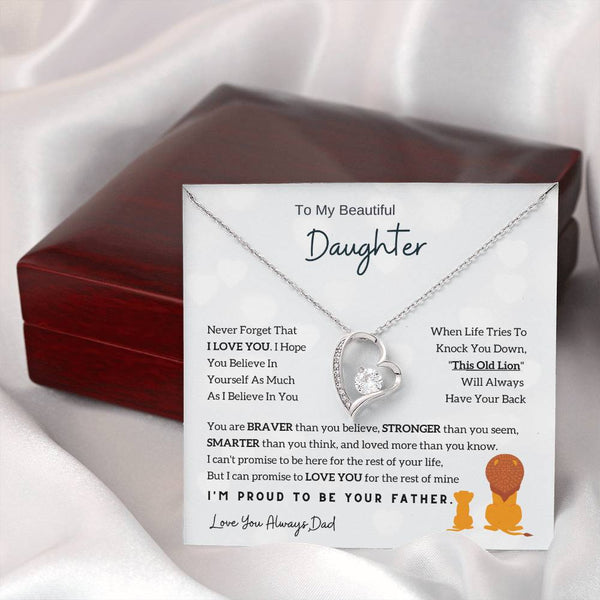 To My Beautiful Daughter, This Old Lion Will Always Have Your Back (Forever Love Necklace)