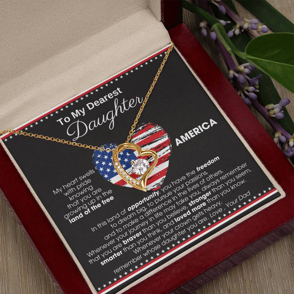 [Almost Sold Out] To My Daughter - America Land Of The Free Because Of The Brave Heart - 4th of July Necklace
