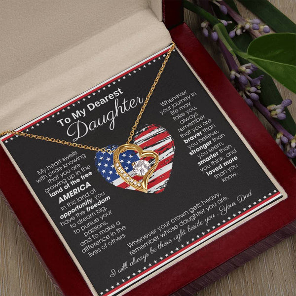[ Forever Love ]  To My Daughter - America Land Of The Free Because Of The Brave Heart - 4th of July Necklace