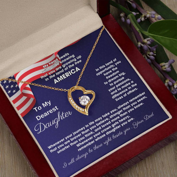 [ Few left only ] To My Daughter - America Land Of The Free Because Of The Brave - 4th of July Necklace