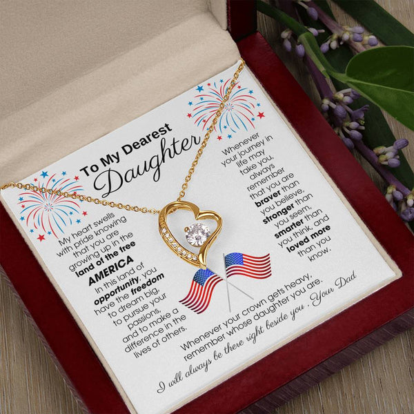 To My Daughter - America Land Of The Free - 4th of July Necklace