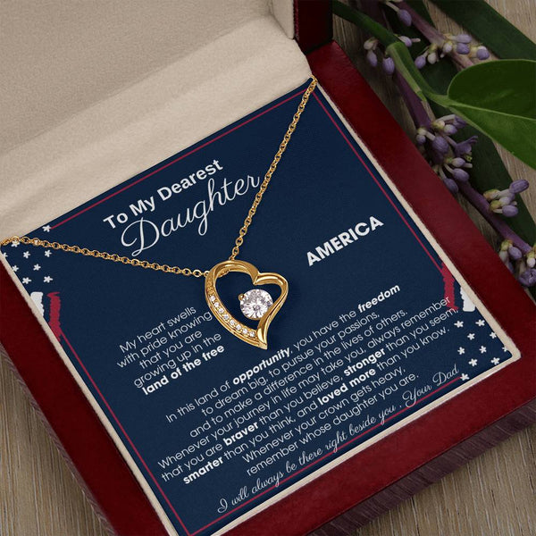 [Only a few left] To My Daughter - America Land Of The Free Because Of The Brave - 4th of July Necklace