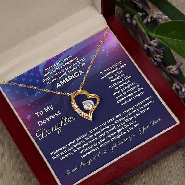 To My Daughter - America Land Of The Free Because Of The Brave - 4th of July Necklace