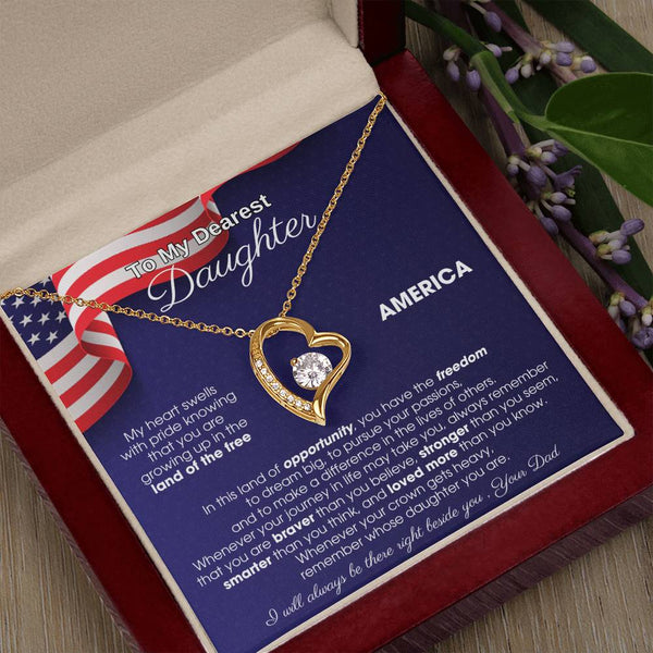 [Almost Sold Out] To My Daughter - America Land Of The Free Because Of The Brave - 4th of July Necklace