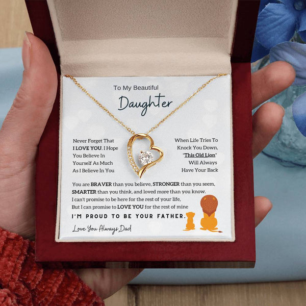 To My Beautiful Daughter, This Old Lion Will Always Have Your Back (Forever Love Necklace)