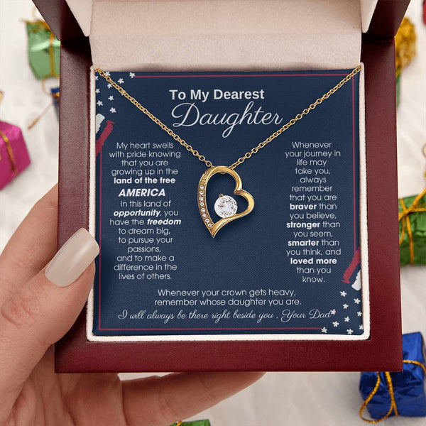 To My Daughter - America Land Of The Free Because Of The Brave Heart - 4th of July Necklace