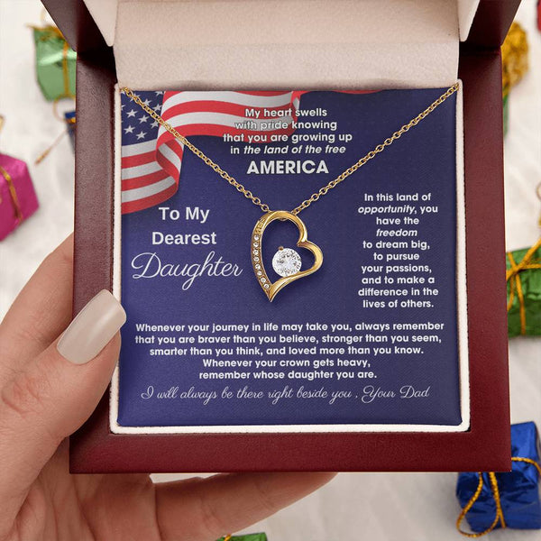 [ Few left only ] To My Daughter - America Land Of The Free Because Of The Brave - 4th of July Necklace
