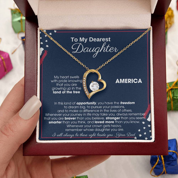 [Only a few left] To My Daughter - America Land Of The Free Because Of The Brave - 4th of July Necklace