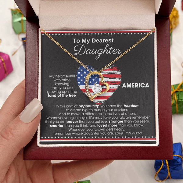 [Almost Sold Out] To My Daughter - America Land Of The Free Because Of The Brave Heart - 4th of July Necklace