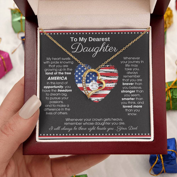 [ Forever Love ]  To My Daughter - America Land Of The Free Because Of The Brave Heart - 4th of July Necklace