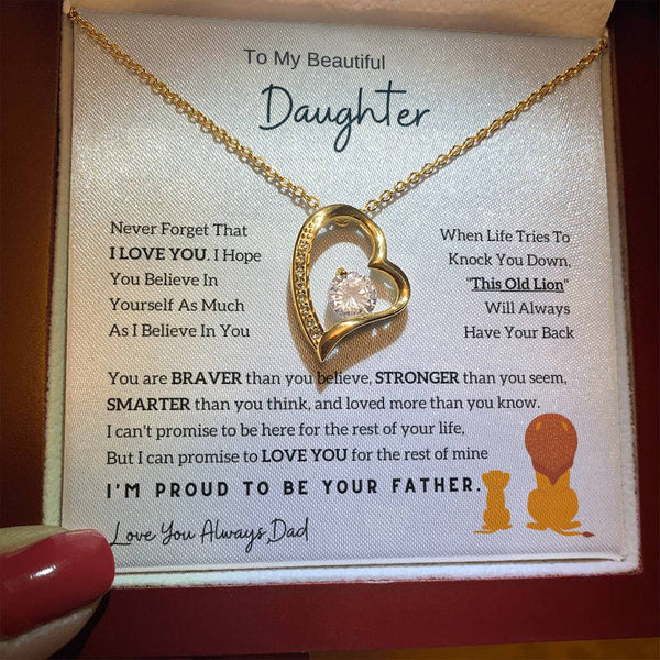 To My Beautiful Daughter, This Old Lion Will Always Have Your Back (Forever Love Necklace)