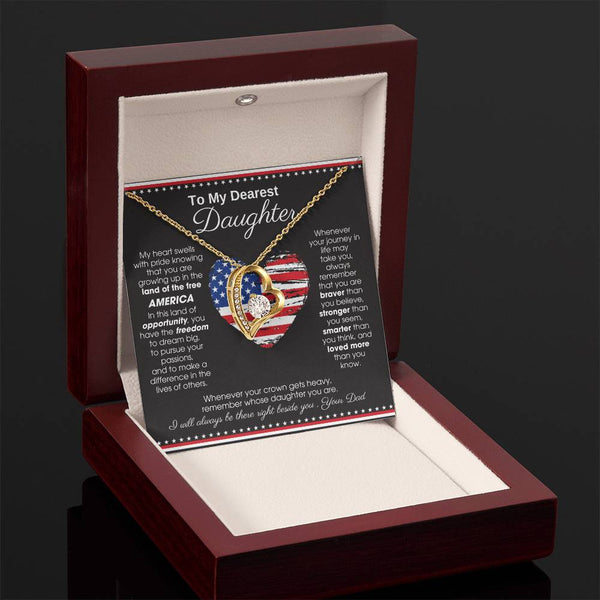 [ Forever Love ]  To My Daughter - America Land Of The Free Because Of The Brave Heart - 4th of July Necklace