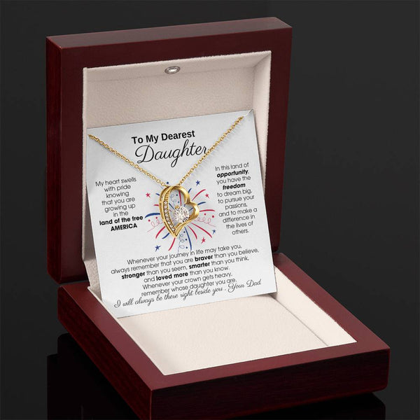 To My Daughter - America Land Of The Free - 4th of July Necklace  [ Few left only ]
