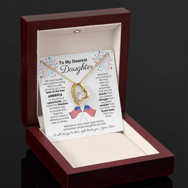 To My Daughter - America Land Of The Free - 4th of July Necklace
