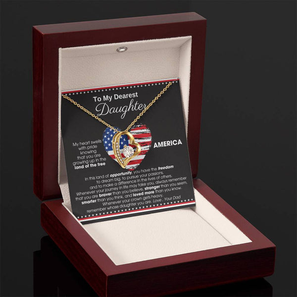 [Almost Sold Out] To My Daughter - America Land Of The Free Because Of The Brave Heart - 4th of July Necklace