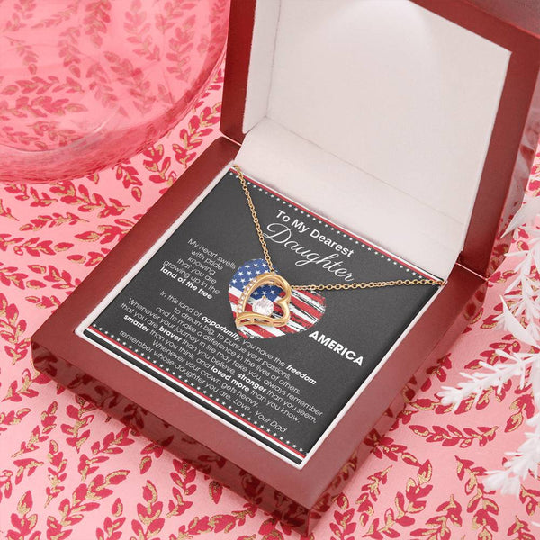 [Almost Sold Out] To My Daughter - America Land Of The Free Because Of The Brave Heart - 4th of July Necklace