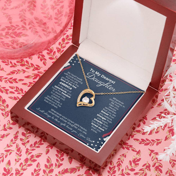 To My Daughter - America Land Of The Free Because Of The Brave Heart - 4th of July Necklace