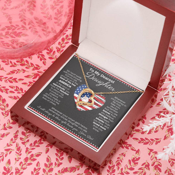 [ Forever Love ]  To My Daughter - America Land Of The Free Because Of The Brave Heart - 4th of July Necklace