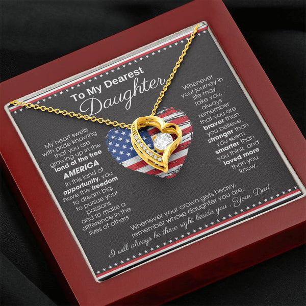 [ Forever Love ]  To My Daughter - America Land Of The Free Because Of The Brave Heart - 4th of July Necklace