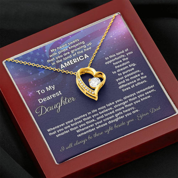 To My Daughter - America Land Of The Free Because Of The Brave - 4th of July Necklace