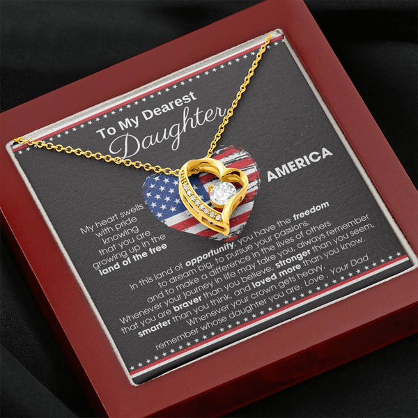 [Almost Sold Out] To My Daughter - America Land Of The Free Because Of The Brave Heart - 4th of July Necklace