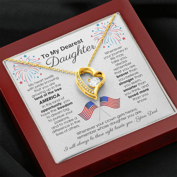 To My Daughter - America Land Of The Free - 4th of July Necklace