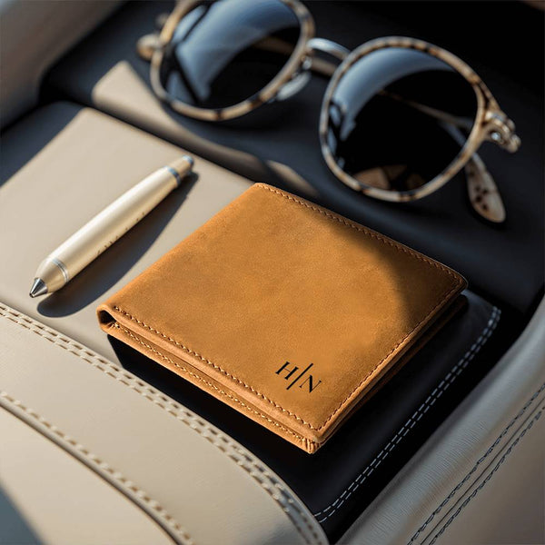 Name Initials - Leather Wallet (w/ FREE Metal Wallet Card)