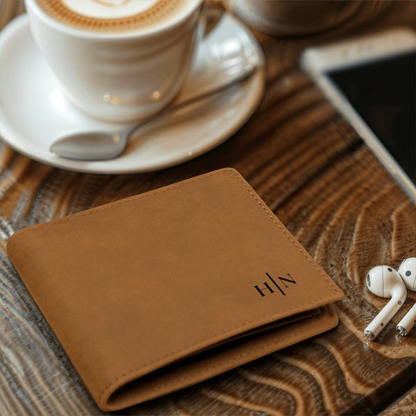 Name Initials - Leather Wallet (w/ FREE Metal Wallet Card)