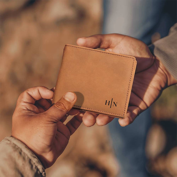 Name Initials - Leather Wallet (w/ FREE Metal Wallet Card)