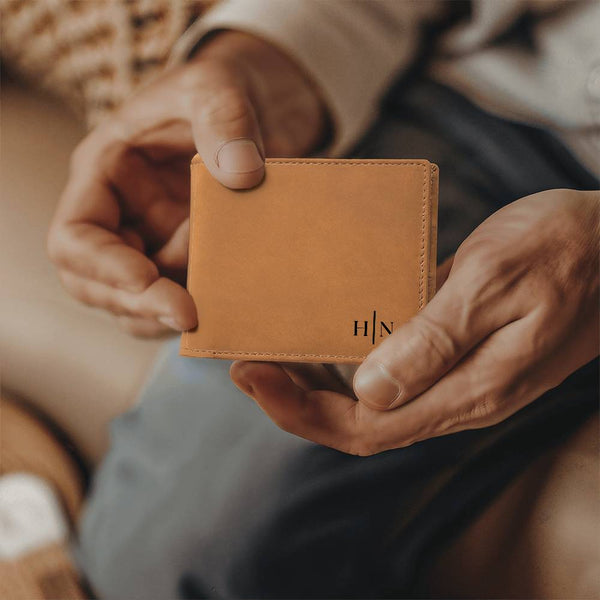 Name Initials - Leather Wallet (w/ FREE Metal Wallet Card)