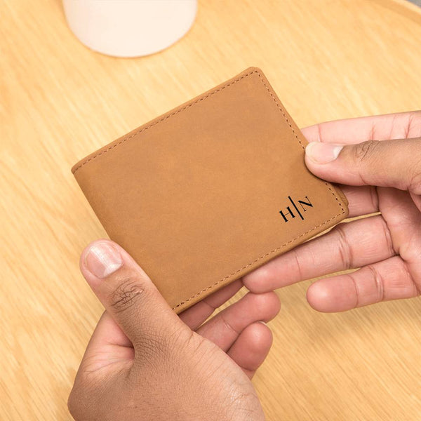 Name Initials - Leather Wallet (w/ FREE Metal Wallet Card)
