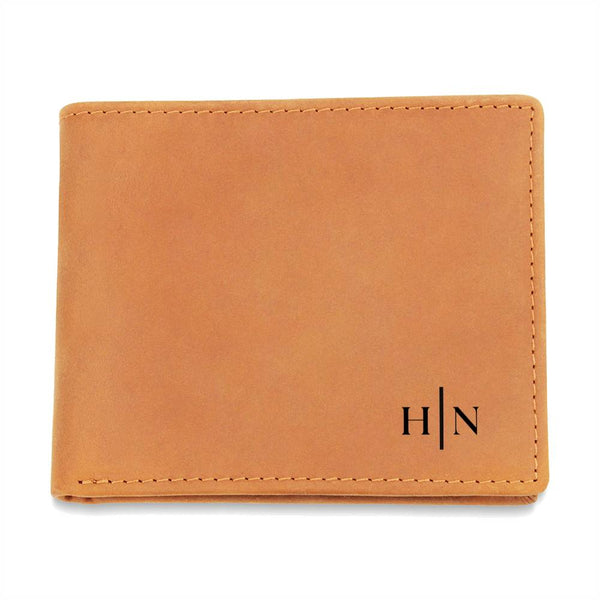 Name Initials - Leather Wallet (w/ FREE Metal Wallet Card)