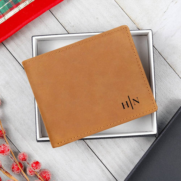 Name Initials - Leather Wallet (w/ FREE Metal Wallet Card)