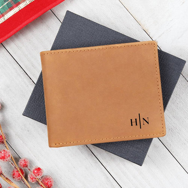 Name Initials - Leather Wallet (w/ FREE Metal Wallet Card)