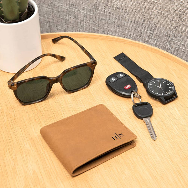 Name Initials - Leather Wallet (w/ FREE Metal Wallet Card)