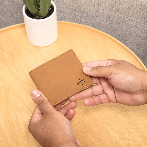 Name Initials - Leather Wallet (w/ FREE Metal Wallet Card)