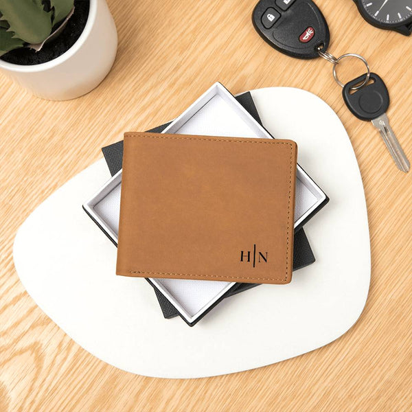 Name Initials - Leather Wallet (w/ FREE Metal Wallet Card)
