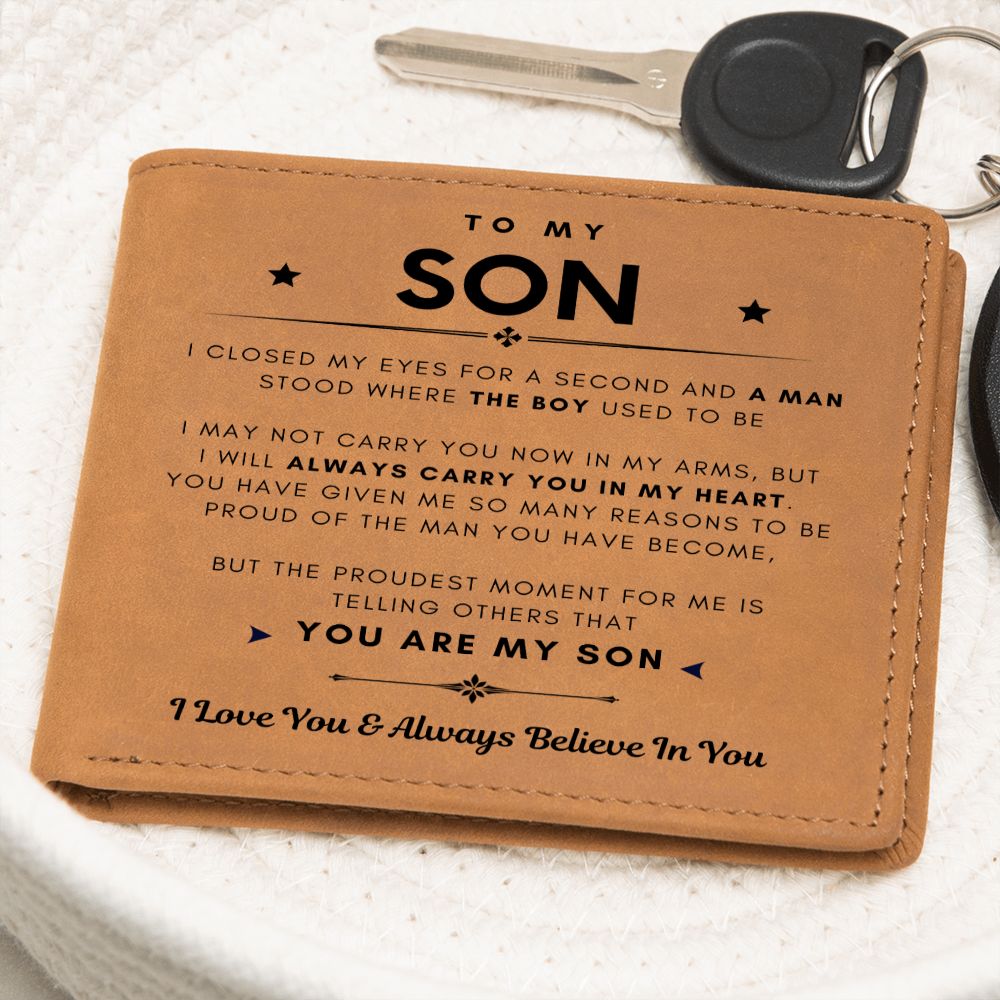 To My Son, I Will Always Carry You In My Heart (Leather Wallet)