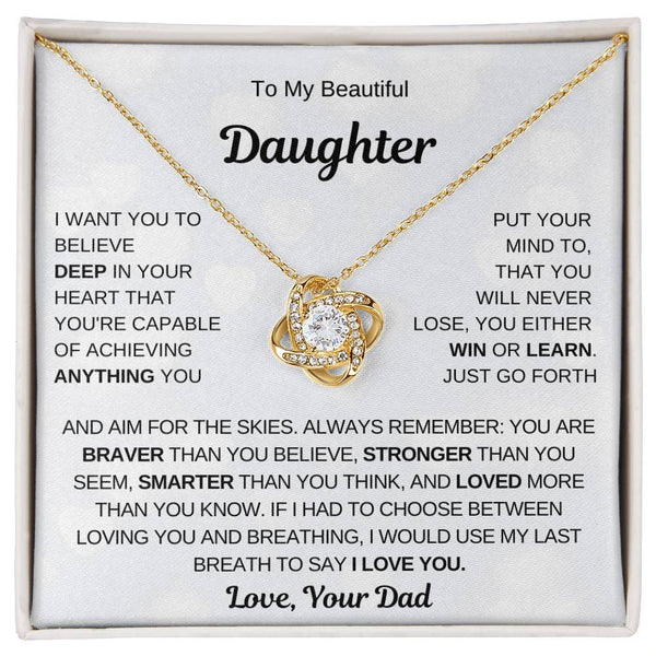 Top Gift For Daughter, To My Daughter From Dad ,To My Daughter From Mom , Daughter Necklace Gift, Love Knot Necklace