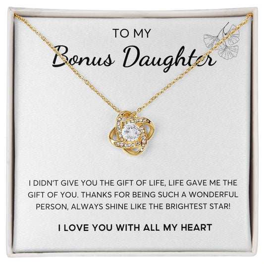 To my Bonus Daughter, Bonus Daughter Gift, Daughter in Law Gift, Bonus Daughter Jewelry, Love Knot