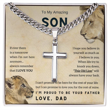To My Son , Cross Necklace , Son Gift from Dad , Son Gift , Cuban chain, Lion Dad , Meaningful Message