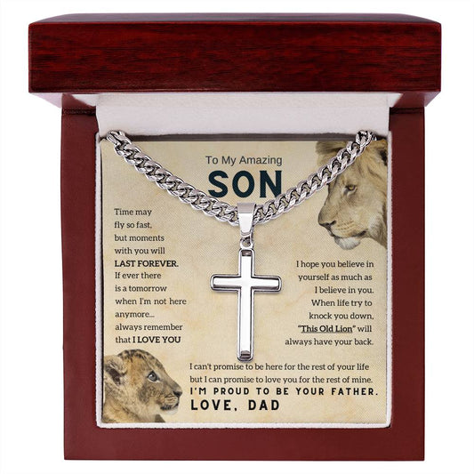 To My Son , Son Gift from Dad , Son Gift , Cross Necklace, Lion Card