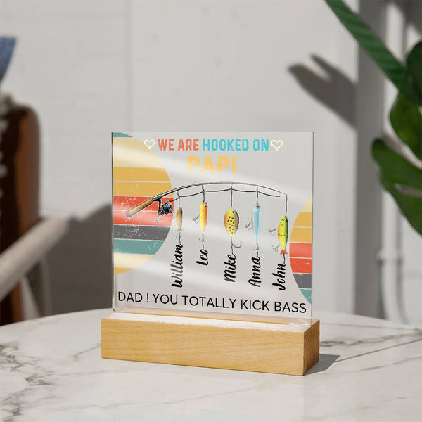 Gift For Dad - We are Hooked On Papi -  Name Personalize - Acrylic Plaque
