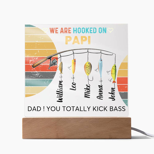 Gift For Dad - We are Hooked On Papi -  Name Personalize - Acrylic Plaque