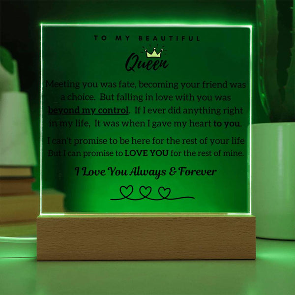 To My Beautiful Queen, Falling In Love With Your Was Beyond My Control - Acrylic Plaque
