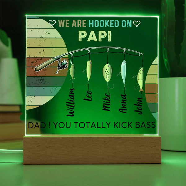 Gift For Dad - We are Hooked On Papi -  Name Personalize - Acrylic Plaque