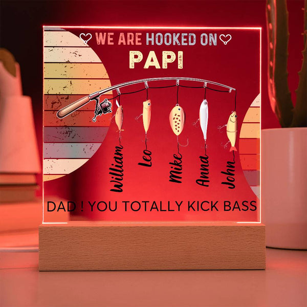 Gift For Dad - We are Hooked On Papi -  Name Personalize - Acrylic Plaque