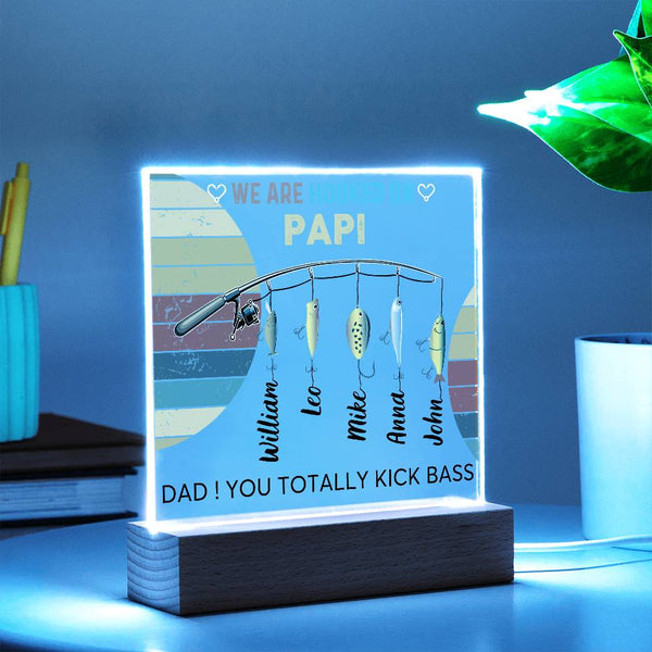 Gift For Dad - We are Hooked On Papi -  Name Personalize - Acrylic Plaque