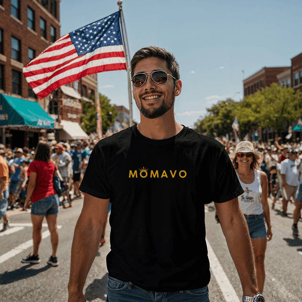 MOMAVO - Bella + Canvas 3001 Unisex T-Shirt Front Print Black Orange